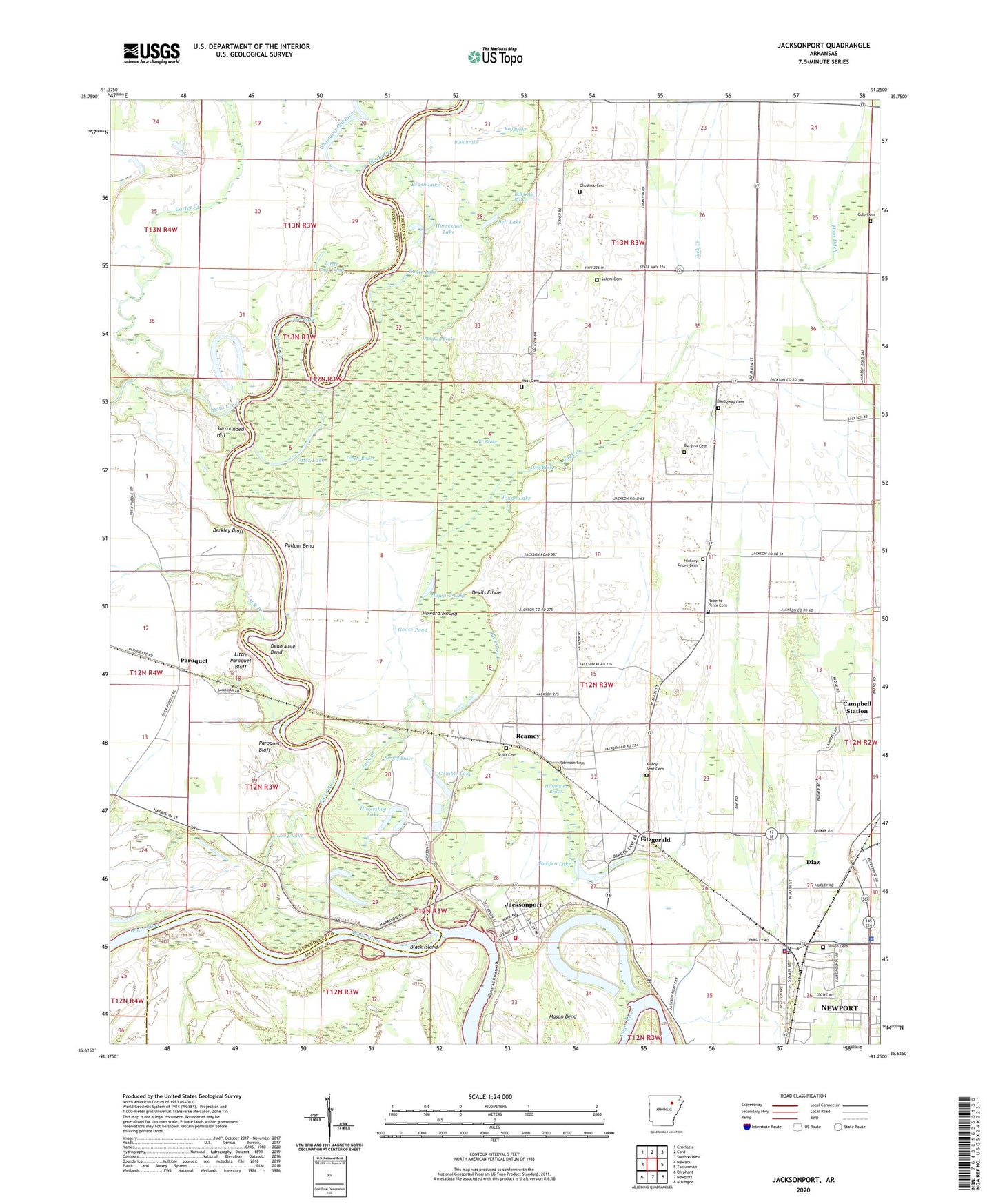 Jacksonport Arkansas US Topo Map Image