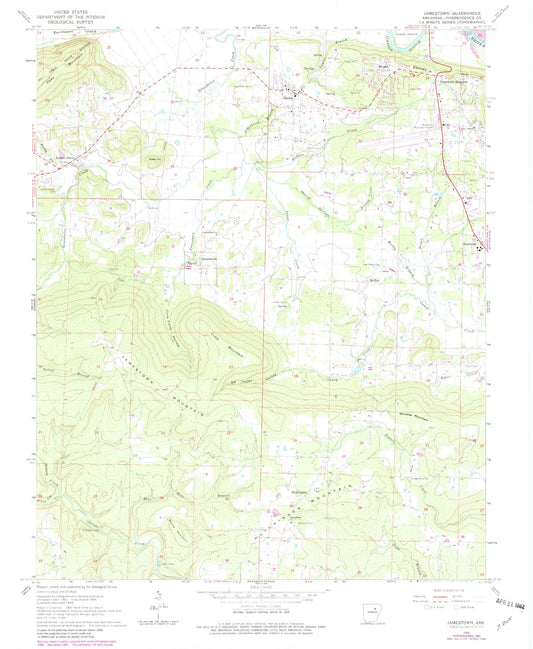 Classic USGS Jamestown Arkansas 7.5'x7.5' Topo Map Image