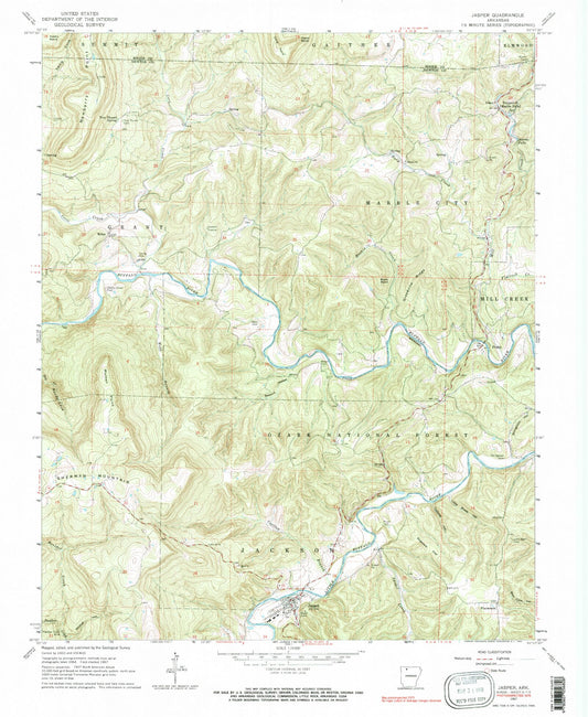 Classic USGS Jasper Arkansas 7.5'x7.5' Topo Map Image