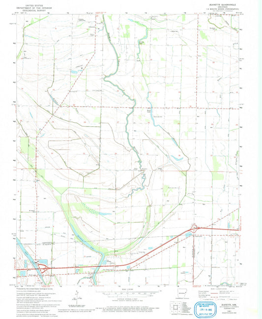 Classic USGS Jeanette Arkansas 7.5'x7.5' Topo Map Image