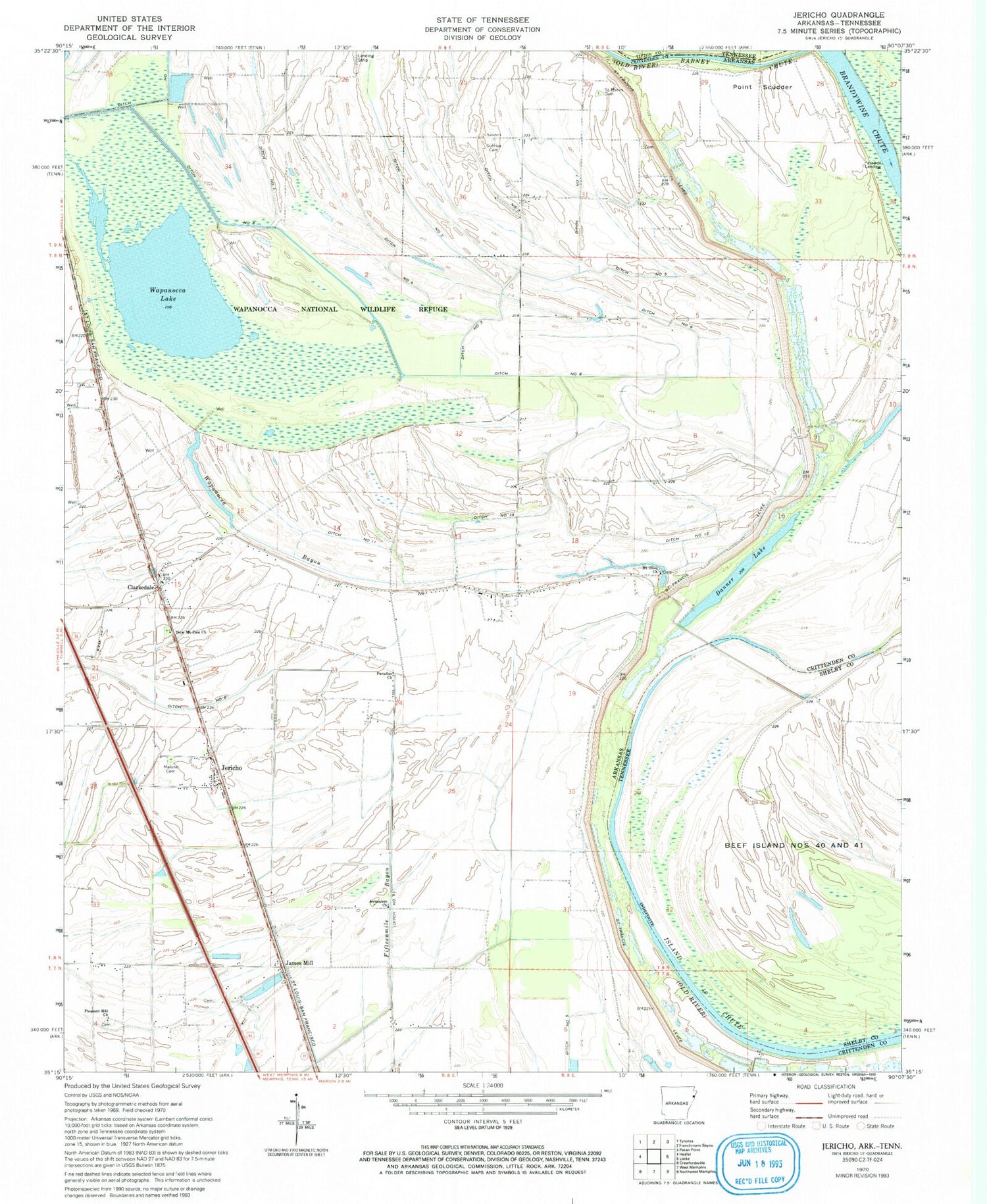 Classic USGS Jericho Arkansas 7.5'x7.5' Topo Map Image