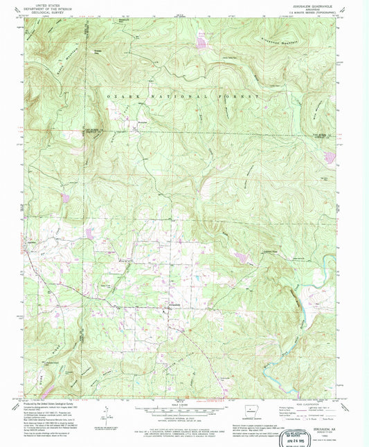 Classic USGS Jerusalem Arkansas 7.5'x7.5' Topo Map Image