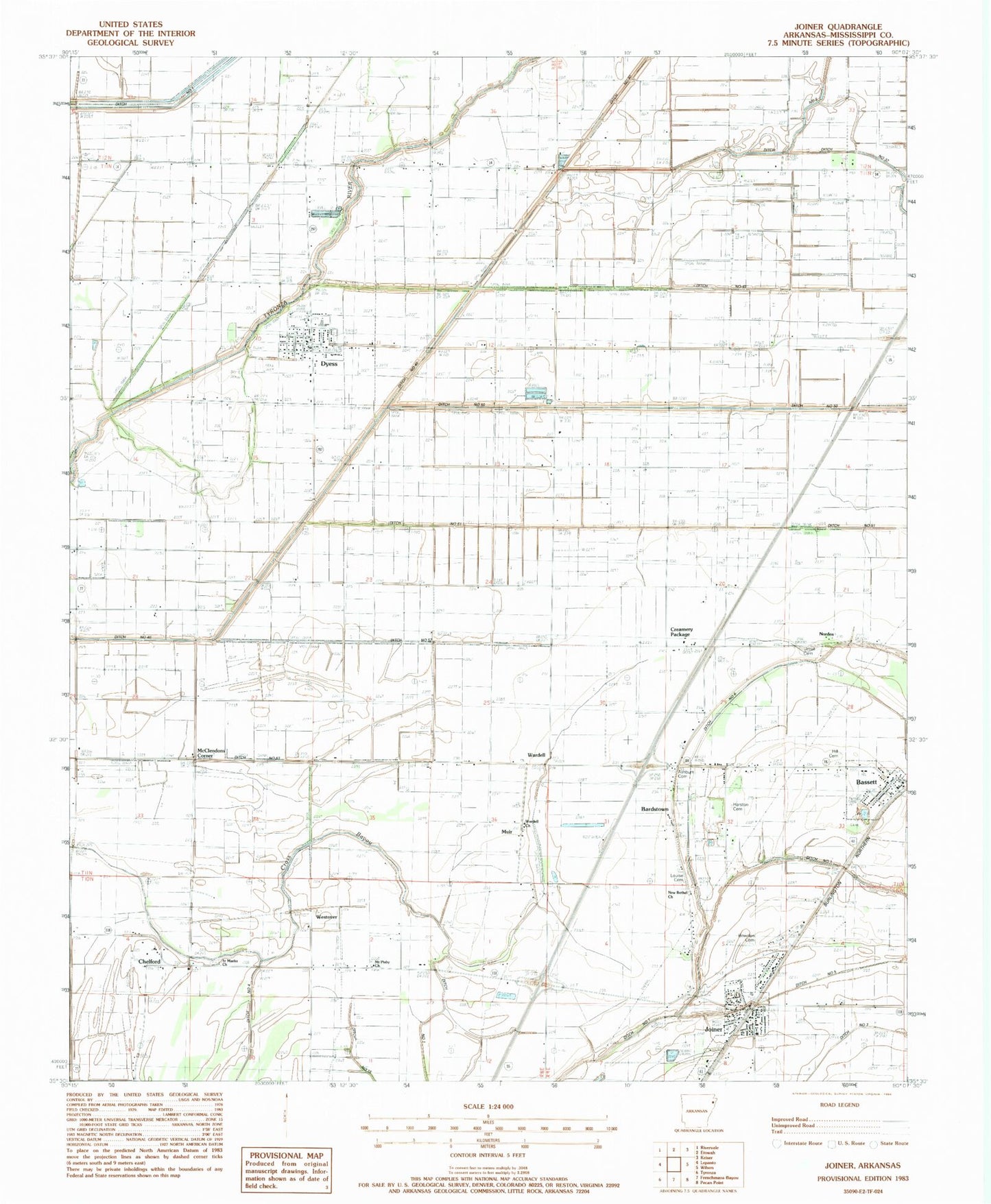 Classic USGS Joiner Arkansas 7.5'x7.5' Topo Map Image
