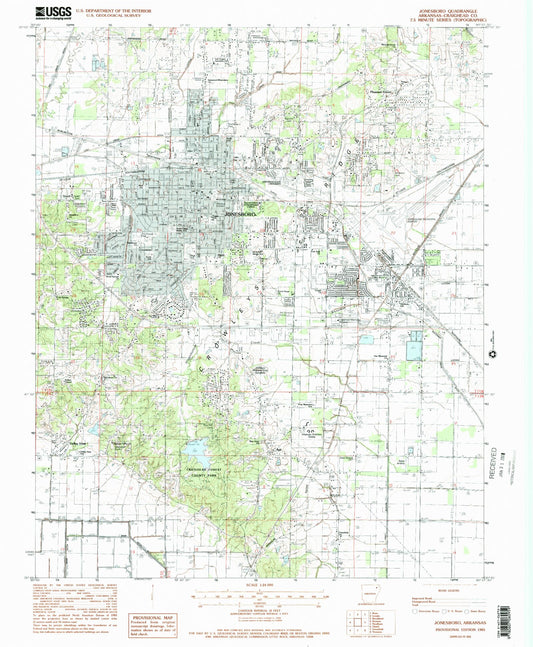 Classic USGS Jonesboro Arkansas 7.5'x7.5' Topo Map Image