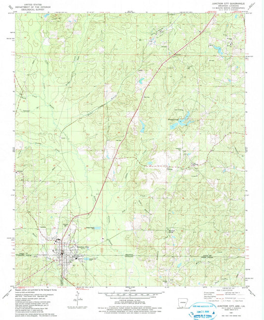 Classic USGS Junction City Arkansas 7.5'x7.5' Topo Map Image