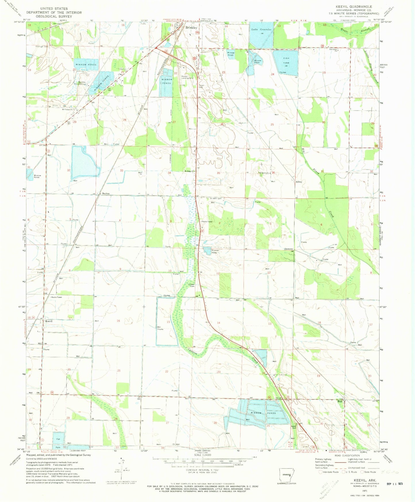 Classic USGS Keevil Arkansas 7.5'x7.5' Topo Map Image
