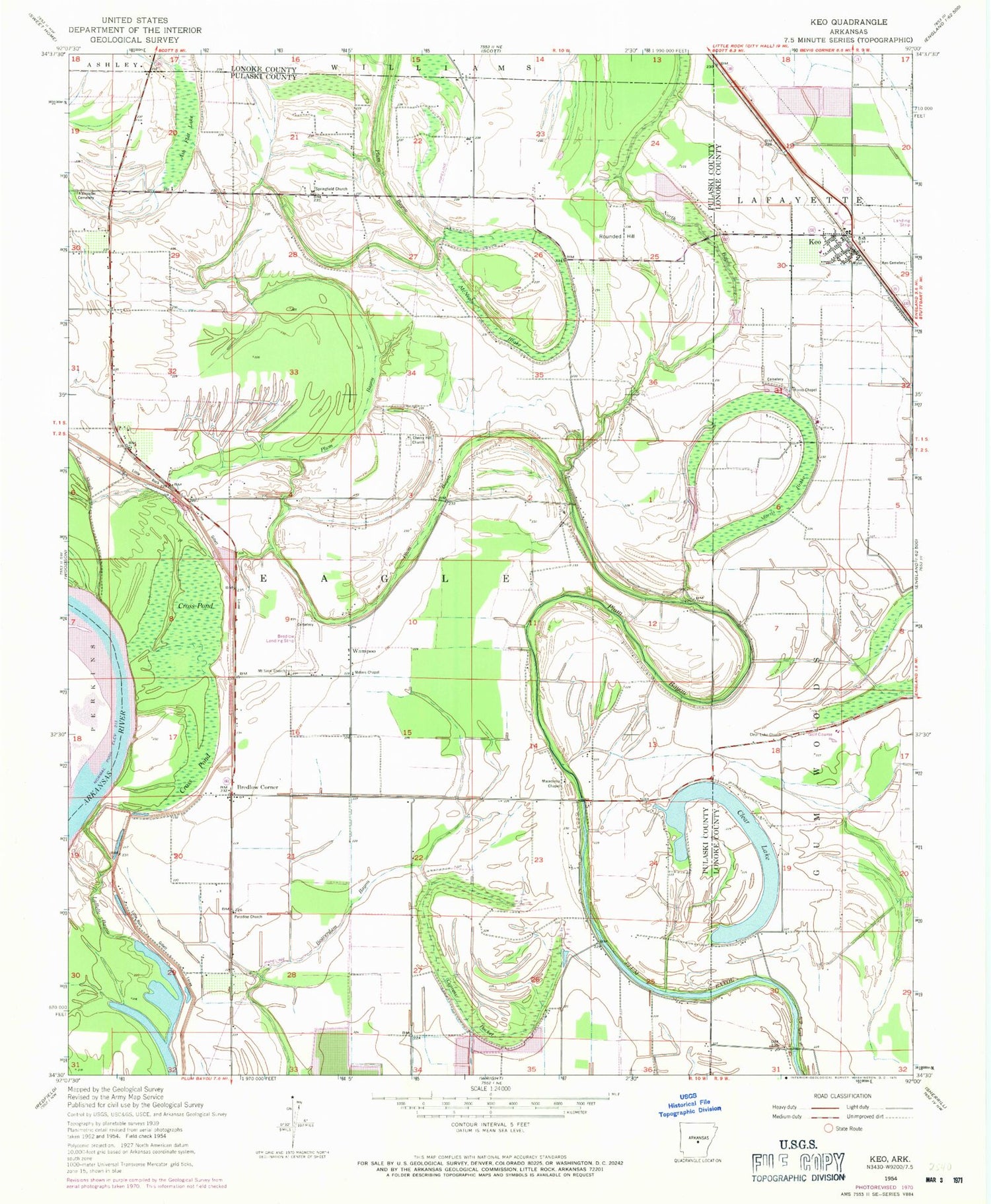 Classic USGS Keo Arkansas 7.5'x7.5' Topo Map Image