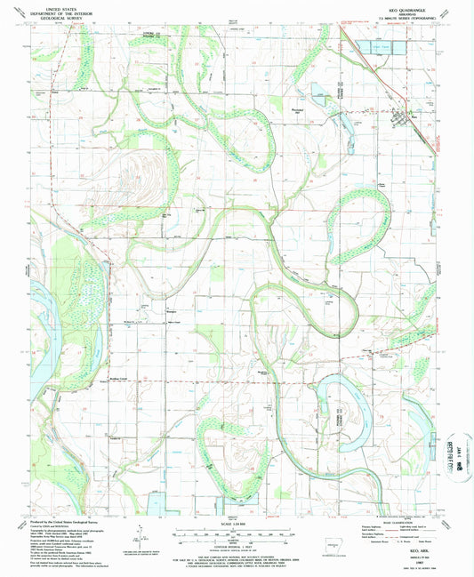 Classic USGS Keo Arkansas 7.5'x7.5' Topo Map Image