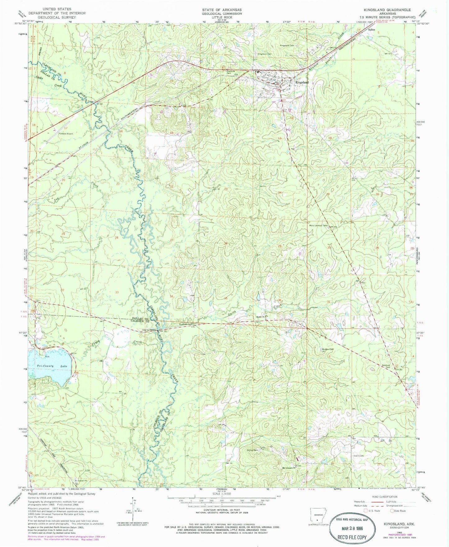 Classic USGS Kingsland Arkansas 7.5'x7.5' Topo Map Image