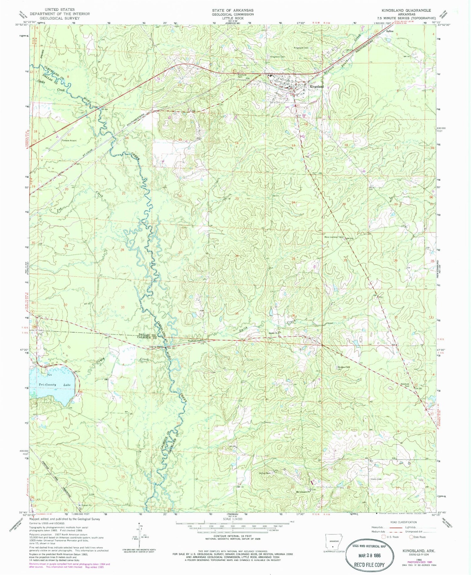 Classic USGS Kingsland Arkansas 7.5'x7.5' Topo Map Image