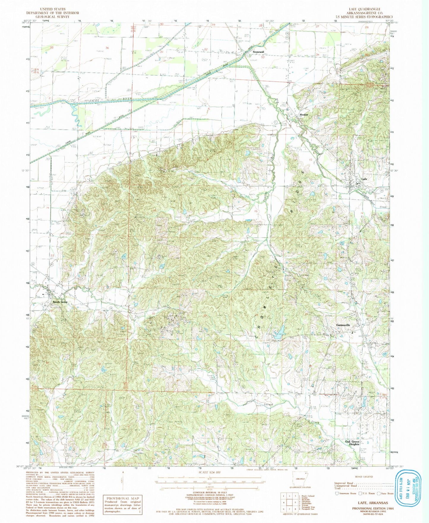 Classic USGS Lafe Arkansas 7.5'x7.5' Topo Map Image