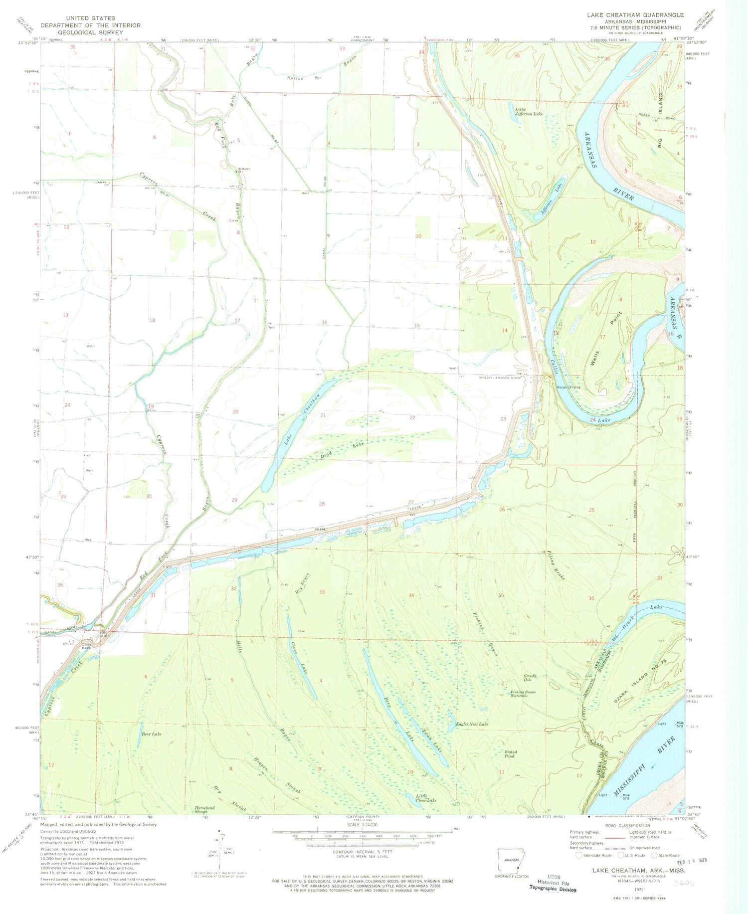 Classic USGS Lake Cheatham Arkansas 7.5'x7.5' Topo Map Image