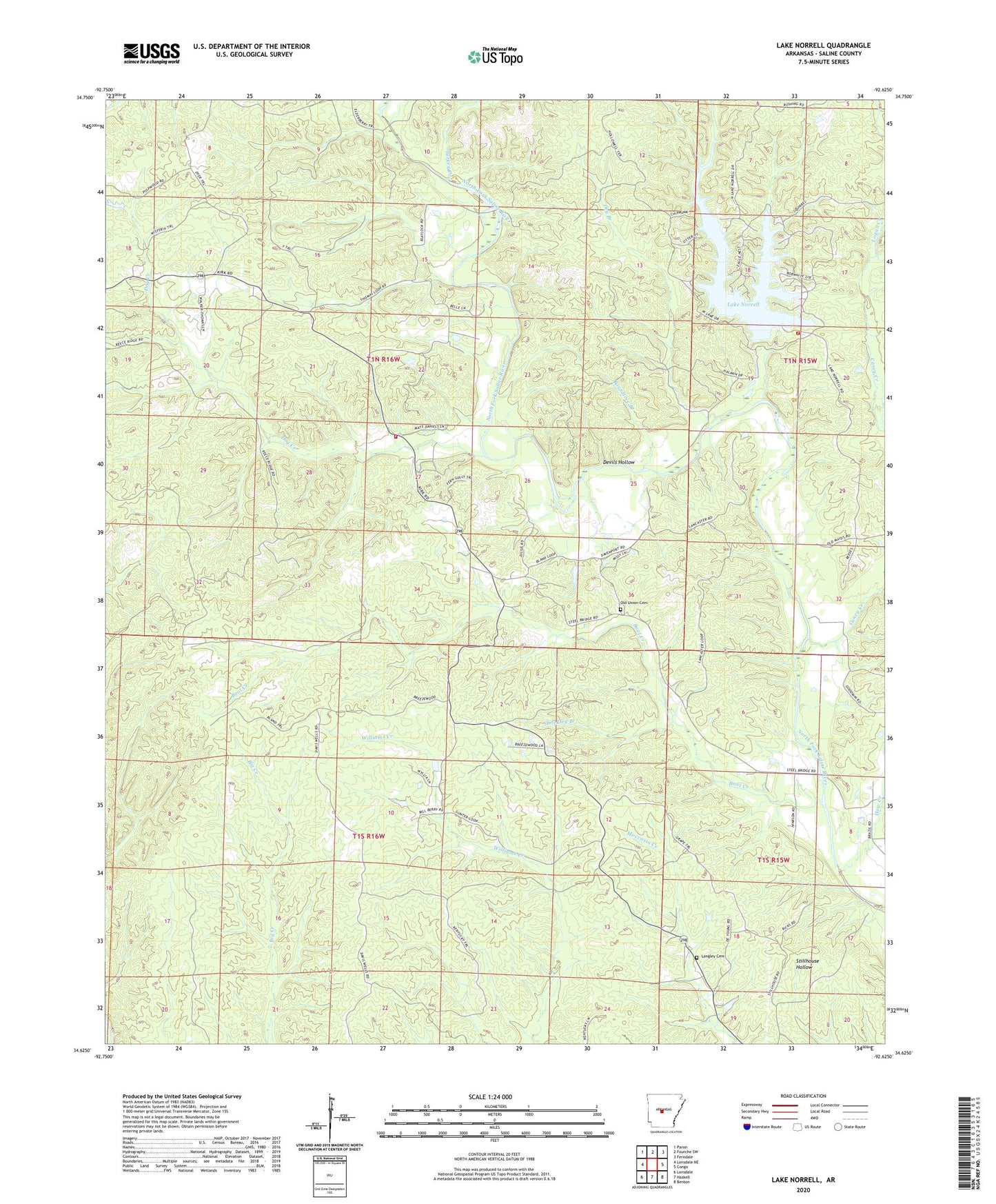 Lake Norrell Arkansas US Topo Map Image