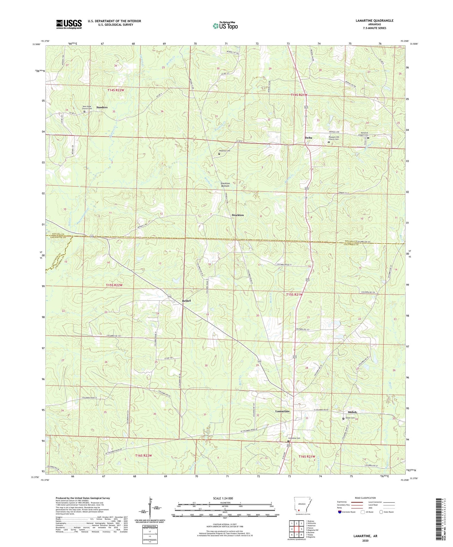 Lamartine Arkansas US Topo Map Image
