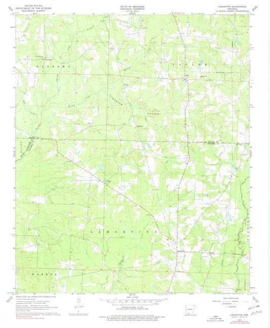 Classic USGS Lamartine Arkansas 7.5'x7.5' Topo Map Image