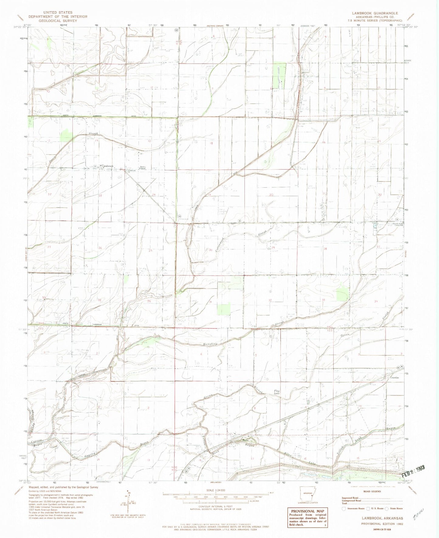 Classic USGS Lambrook Arkansas 7.5'x7.5' Topo Map Image