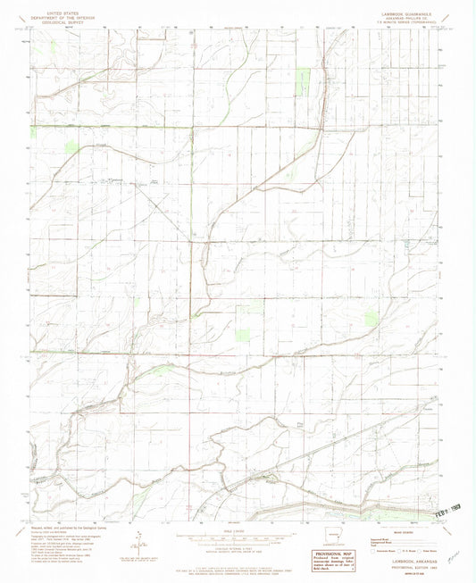 Classic USGS Lambrook Arkansas 7.5'x7.5' Topo Map Image