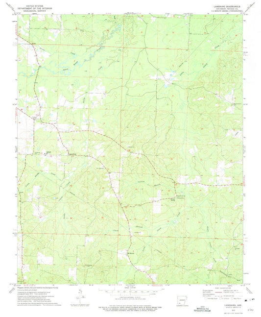 Classic USGS Laneburg Arkansas 7.5'x7.5' Topo Map Image