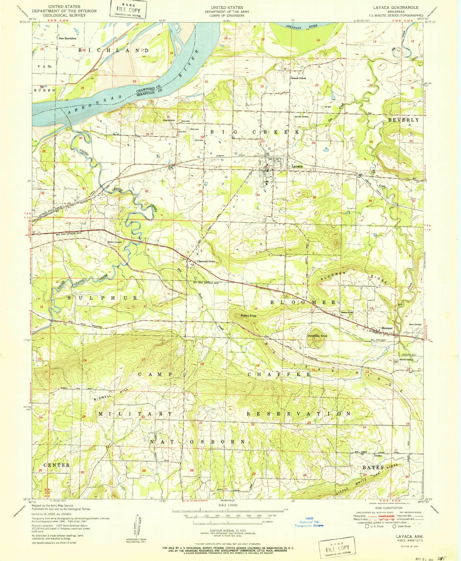 Classic USGS Lavaca Arkansas 7.5'x7.5' Topo Map Image