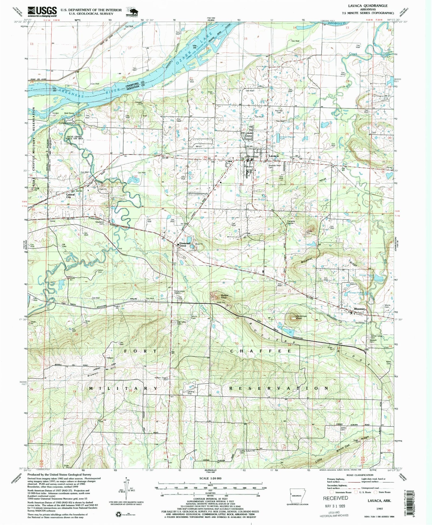 Classic USGS Lavaca Arkansas 7.5'x7.5' Topo Map Image