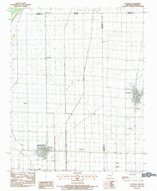Classic USGS Leachville Arkansas 7.5'x7.5' Topo Map Image