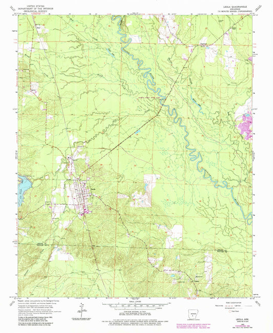 Classic USGS Leola Arkansas 7.5'x7.5' Topo Map Image