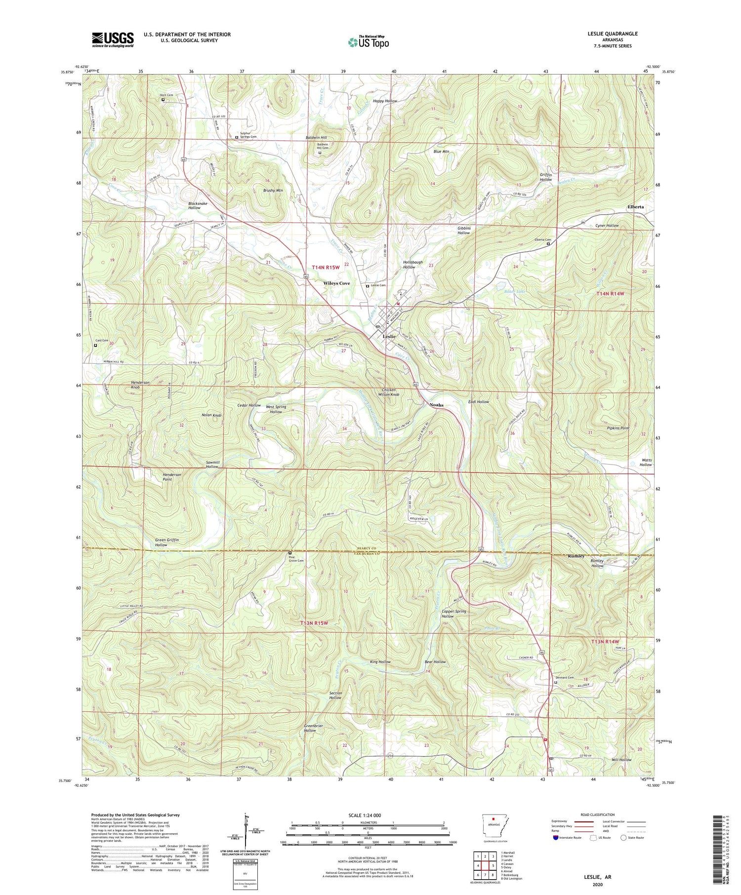 Leslie Arkansas US Topo Map Image