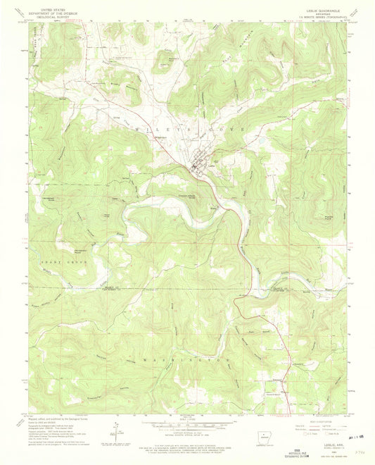 Classic USGS Leslie Arkansas 7.5'x7.5' Topo Map Image