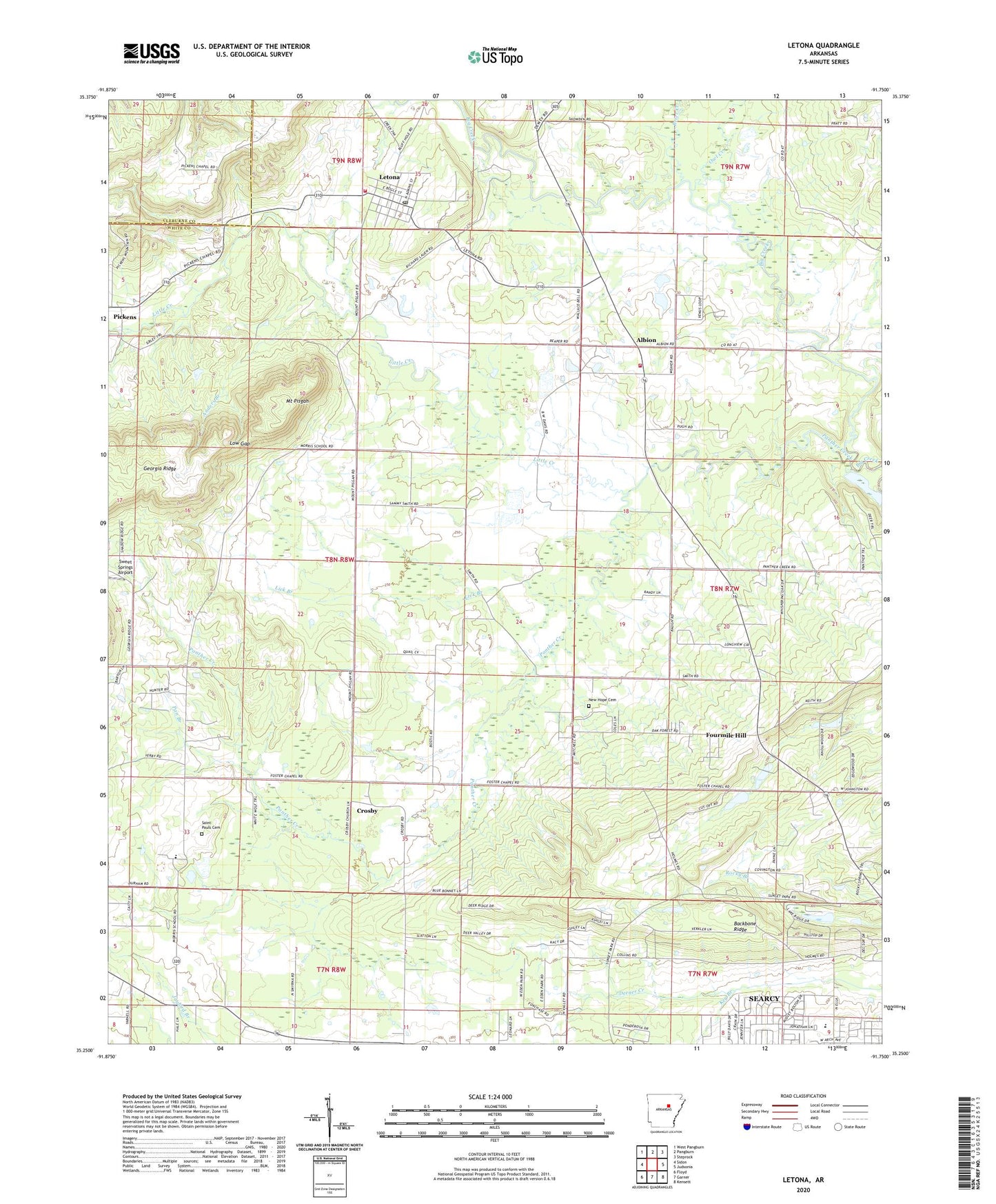 Letona Arkansas US Topo Map Image