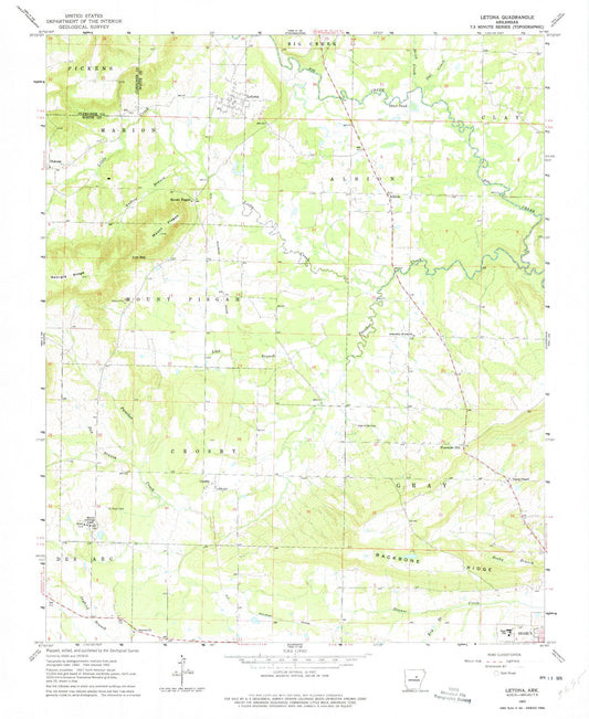 Classic USGS Letona Arkansas 7.5'x7.5' Topo Map Image
