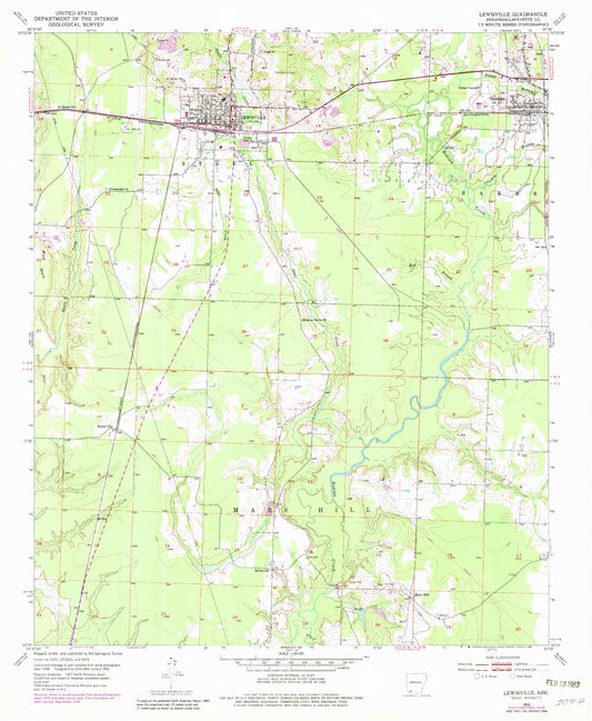 Classic USGS Lewisville Arkansas 7.5'x7.5' Topo Map Image