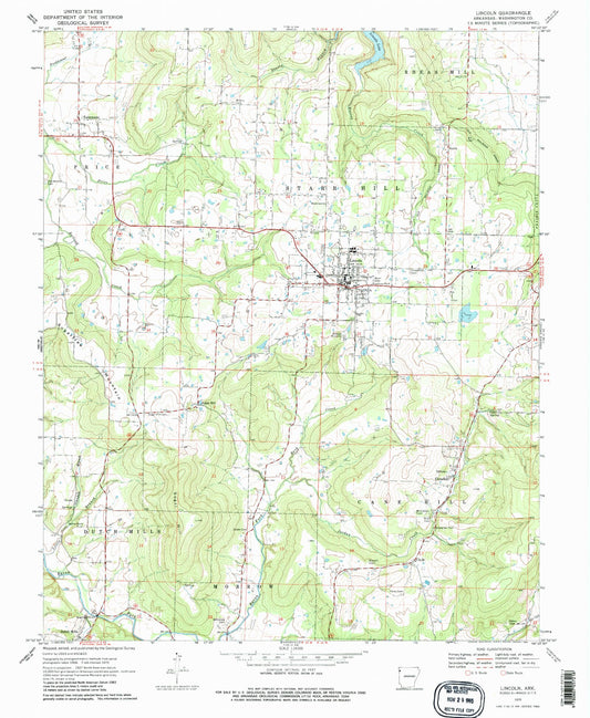 Classic USGS Lincoln Arkansas 7.5'x7.5' Topo Map Image