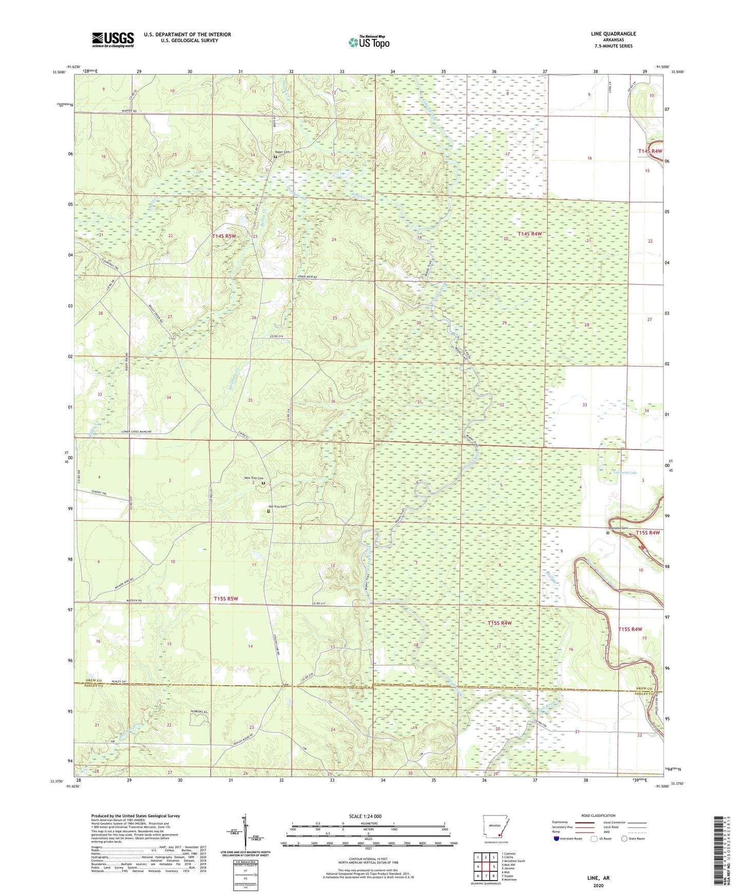 Line Arkansas US Topo Map Image