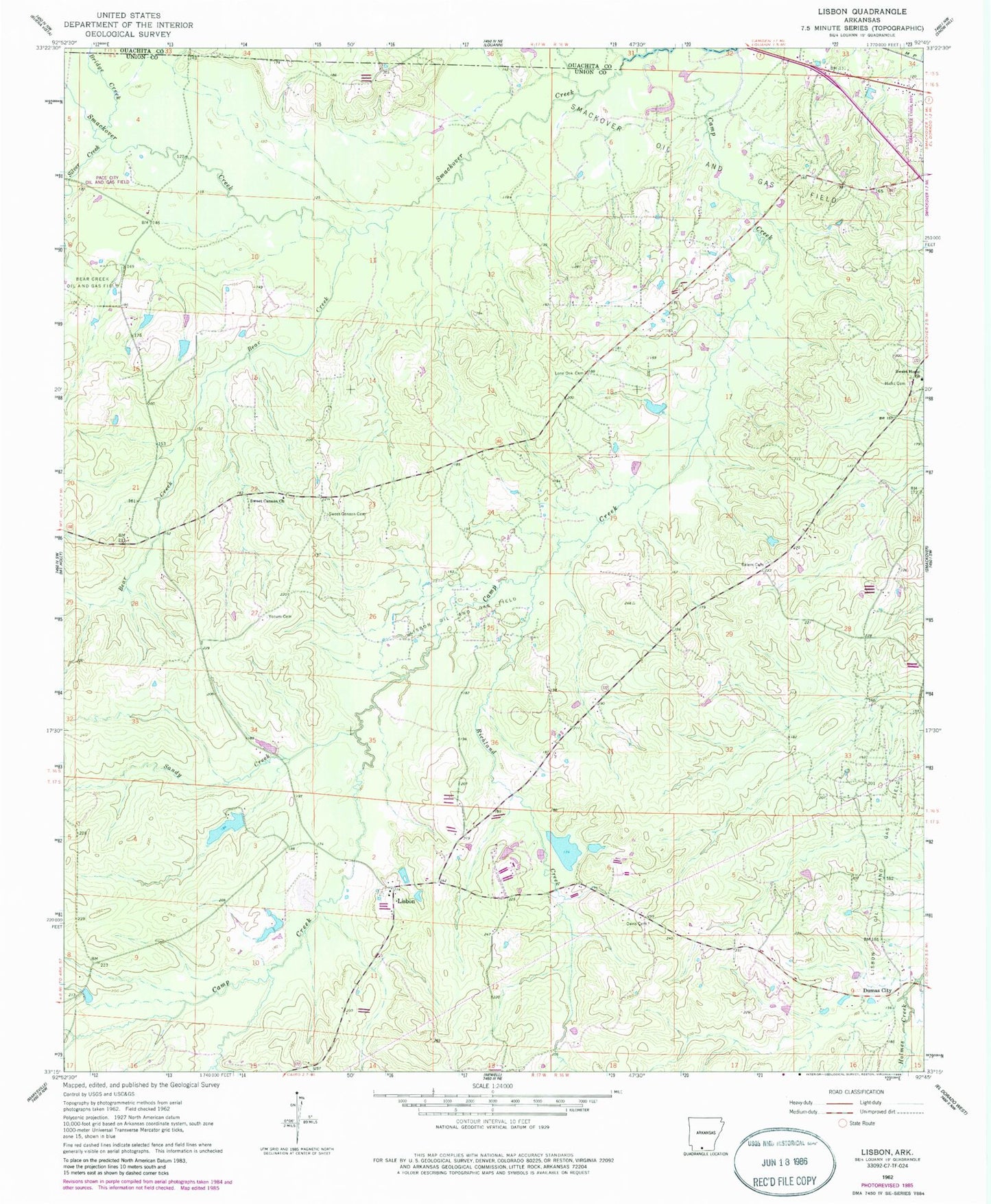 Classic USGS Lisbon Arkansas 7.5'x7.5' Topo Map Image