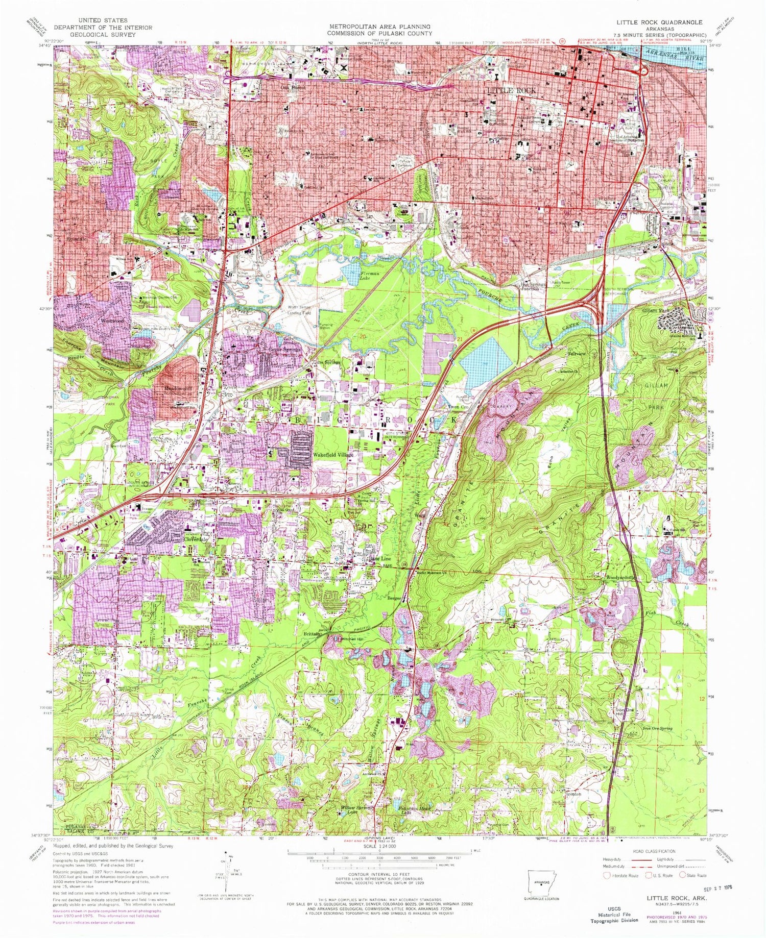 Classic USGS Little Rock Arkansas 7.5'x7.5' Topo Map Image