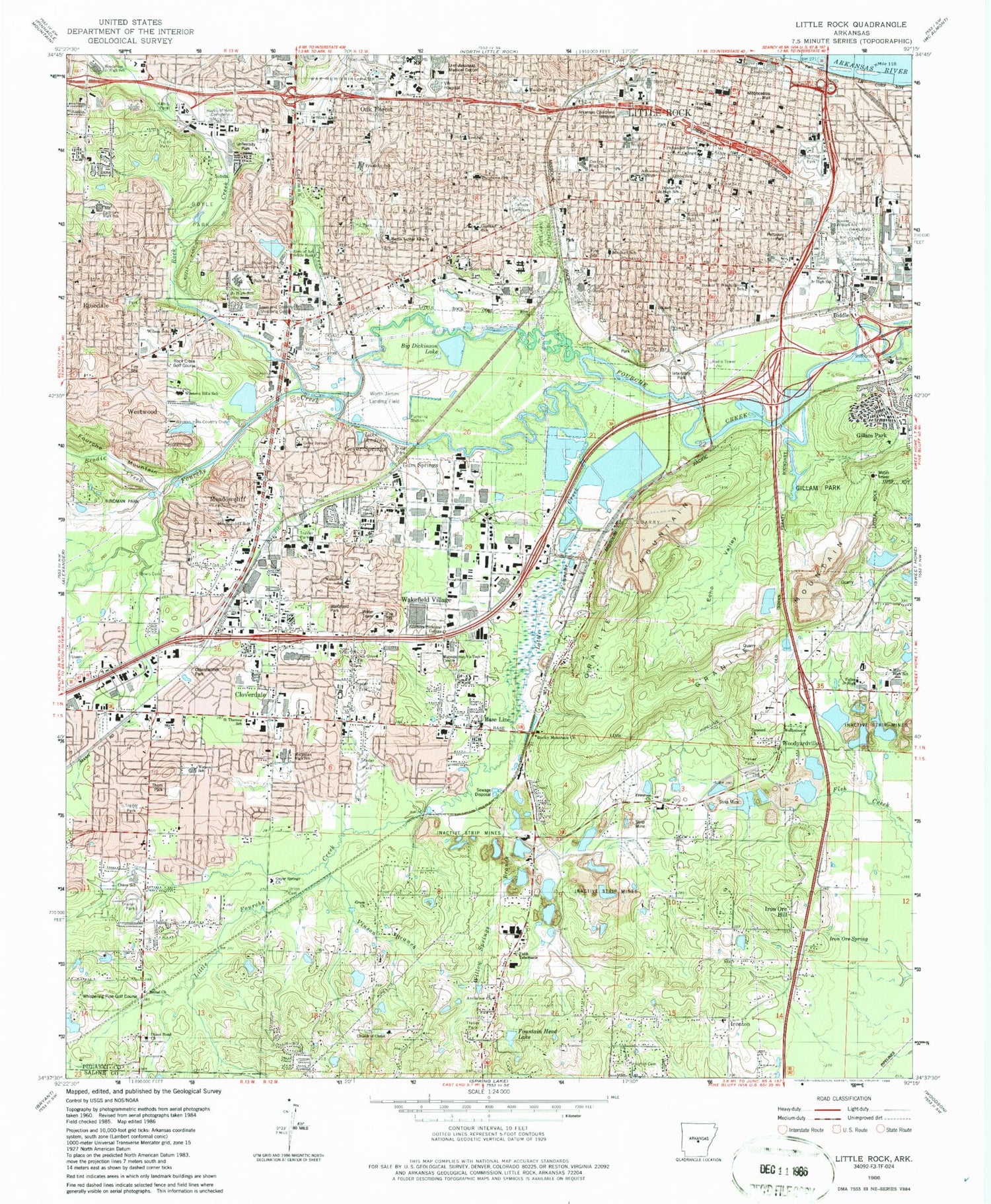 Classic USGS Little Rock Arkansas 7.5'x7.5' Topo Map Image