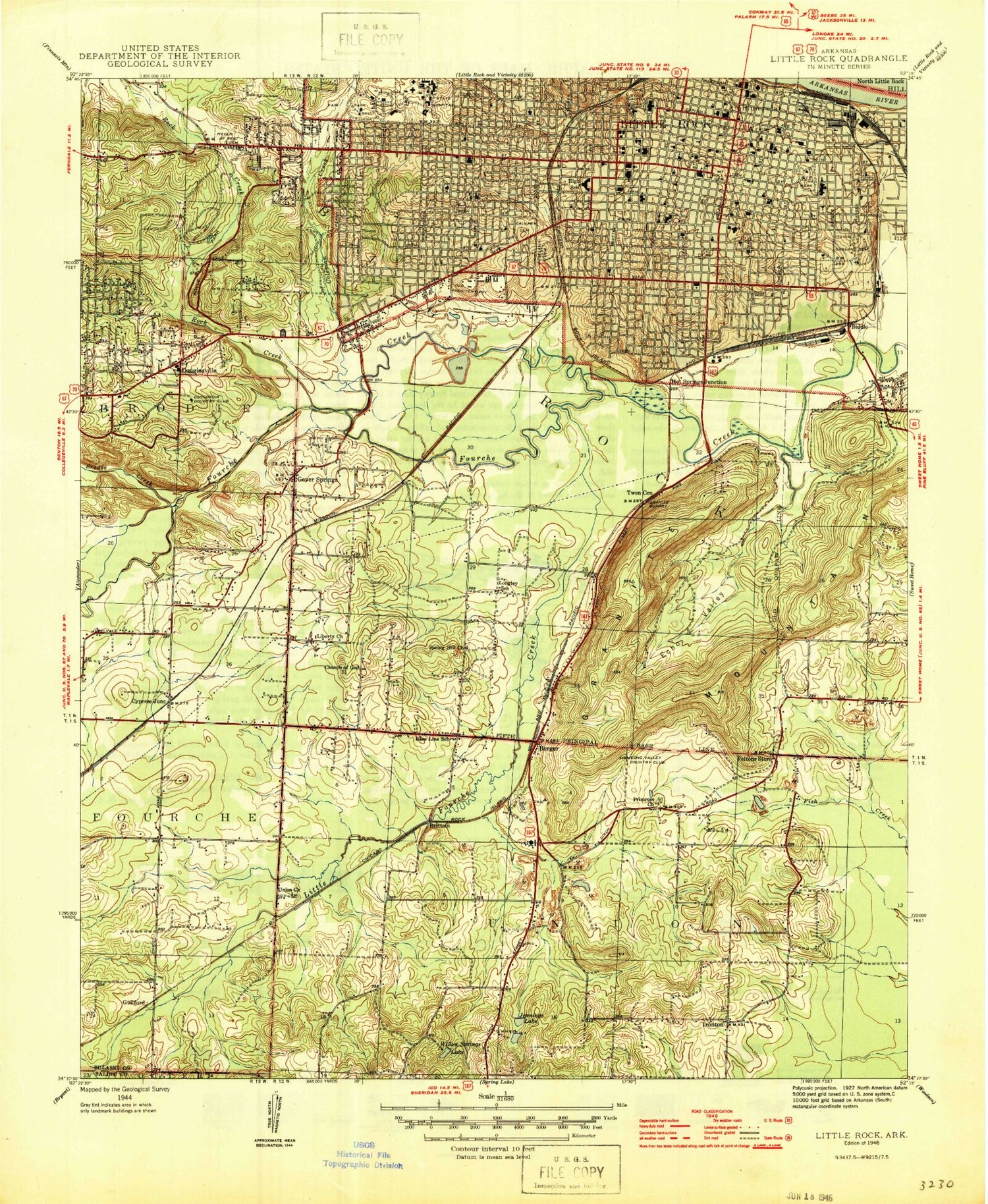 Classic USGS Little Rock Arkansas 7.5'x7.5' Topo Map Image