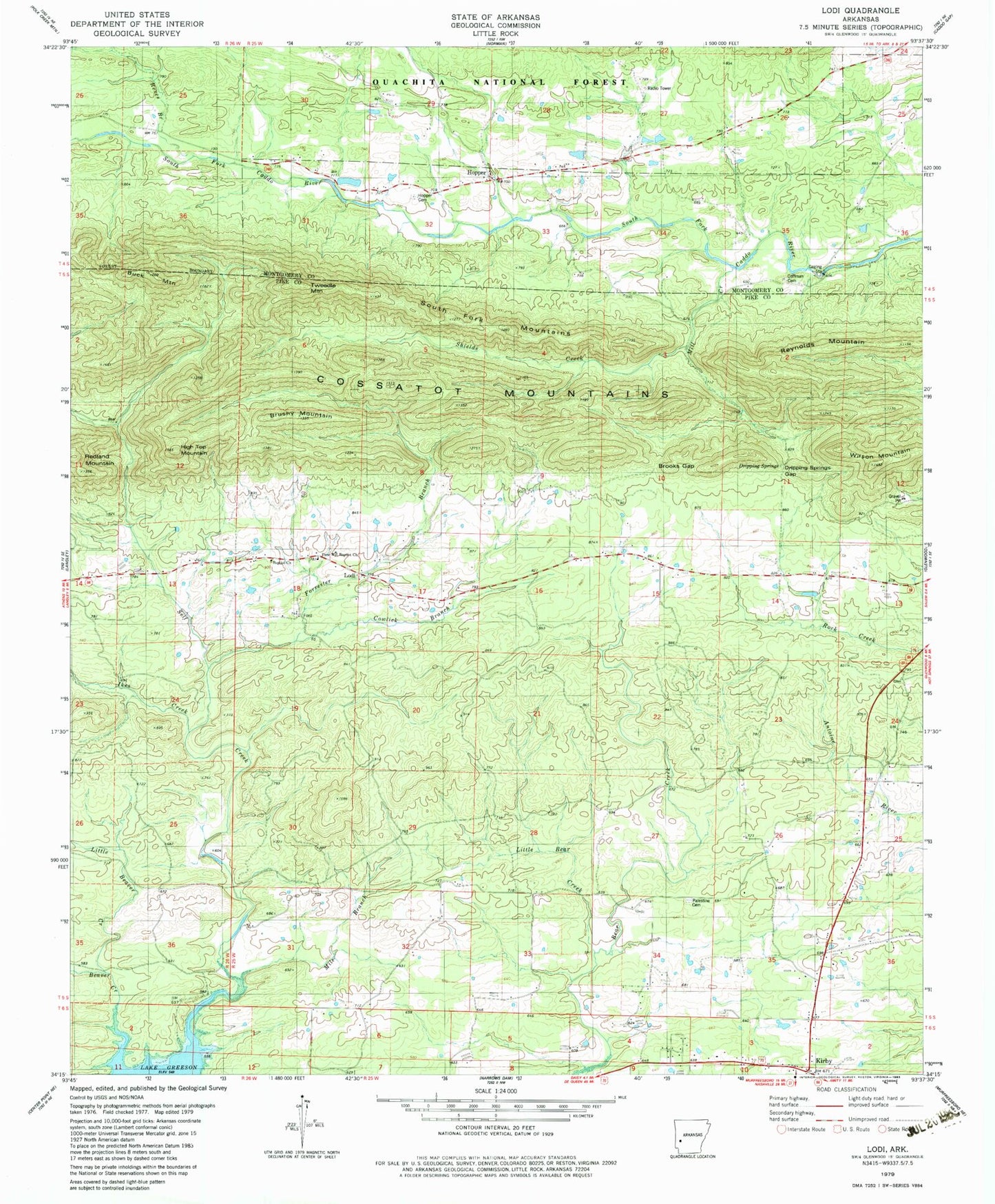 Classic USGS Lodi Arkansas 7.5'x7.5' Topo Map Image
