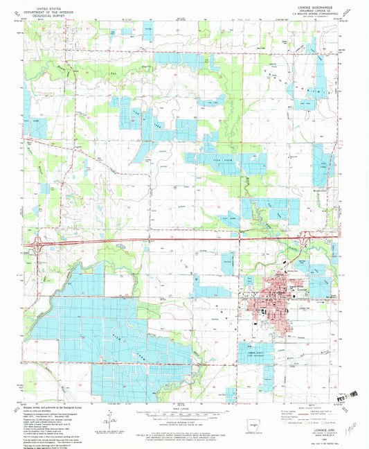 Classic USGS Lonoke Arkansas 7.5'x7.5' Topo Map Image