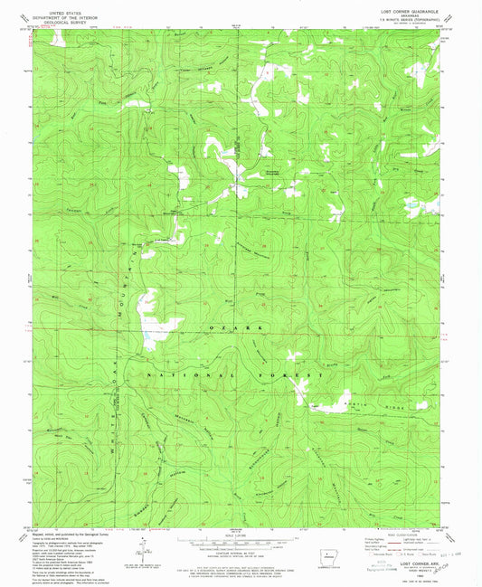 Classic USGS Lost Corner Arkansas 7.5'x7.5' Topo Map Image