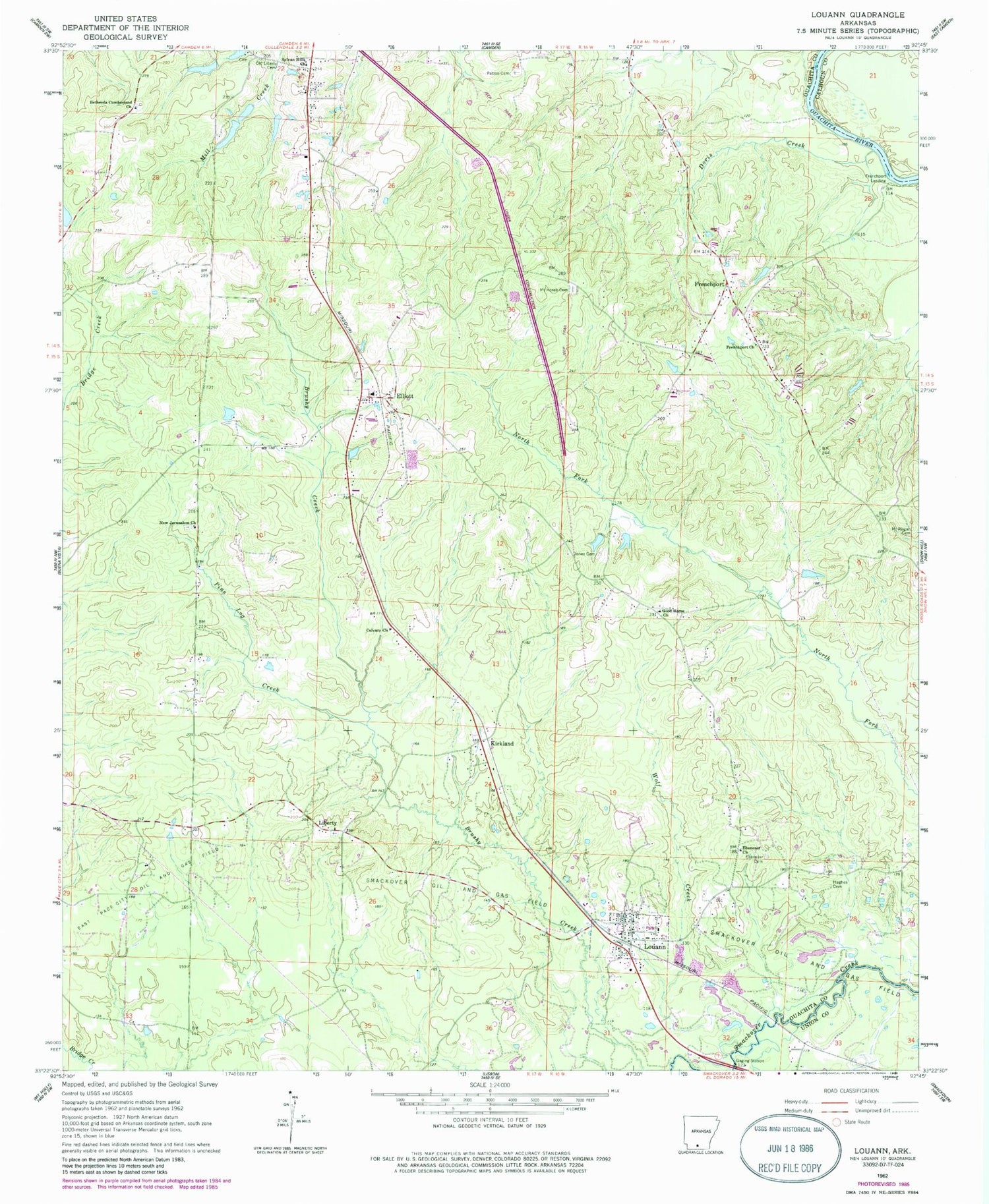 Classic USGS Louann Arkansas 7.5'x7.5' Topo Map Image