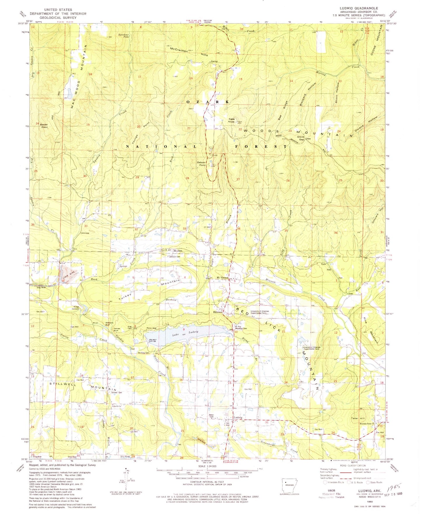 Classic USGS Ludwig Arkansas 7.5'x7.5' Topo Map Image