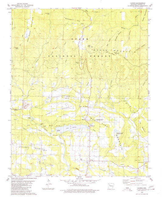 Classic USGS Ludwig Arkansas 7.5'x7.5' Topo Map Image