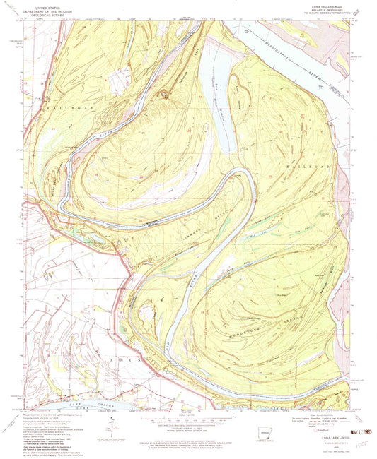 Classic USGS Luna Arkansas 7.5'x7.5' Topo Map Image
