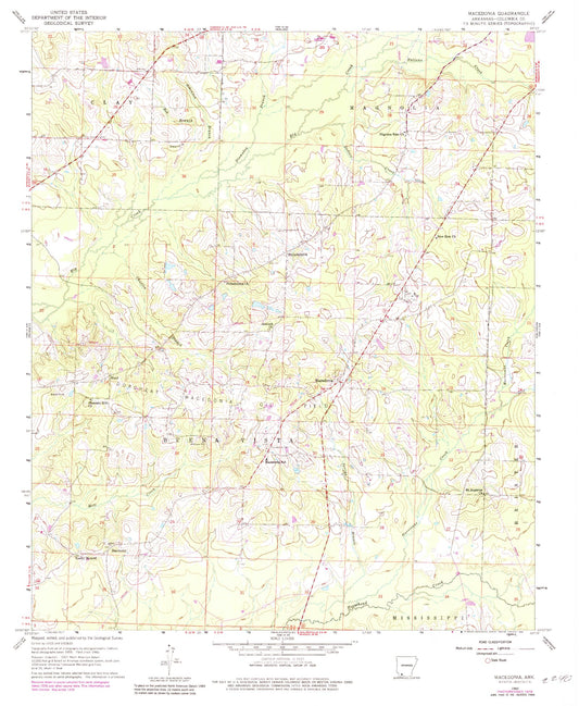 Classic USGS Macedonia Arkansas 7.5'x7.5' Topo Map Image
