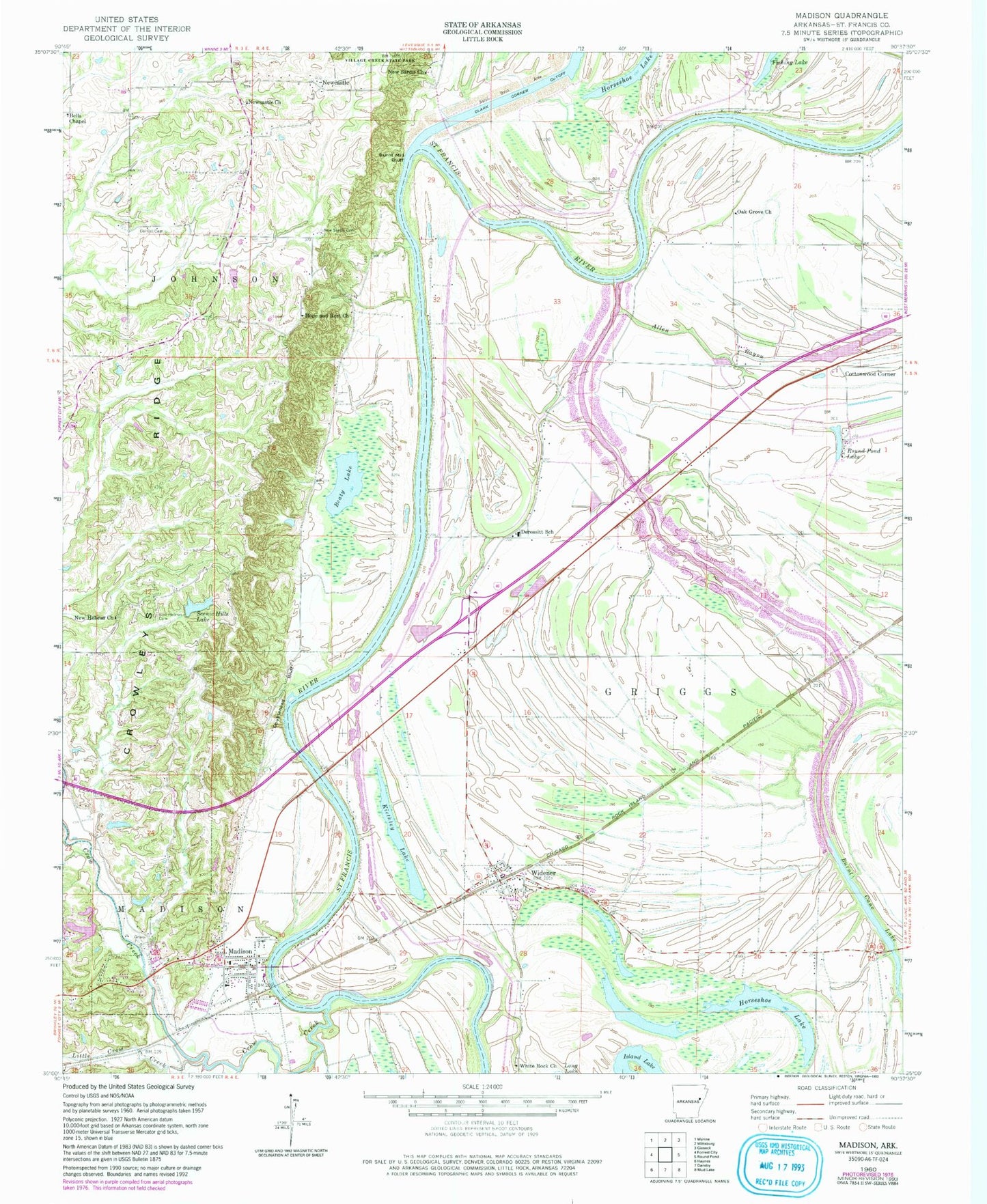 Classic USGS Madison Arkansas 7.5'x7.5' Topo Map Image