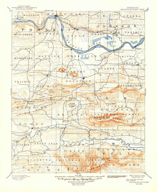 Historic 1890 Magazine Mountain Arkansas 30'x30' Topo Map Image