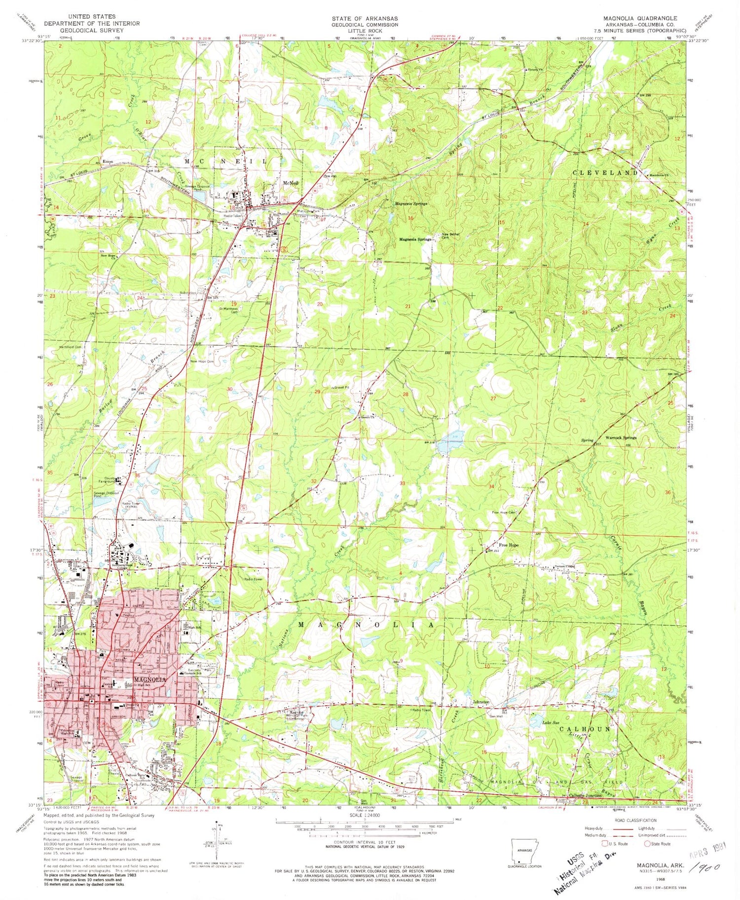 Classic USGS Magnolia Arkansas 7.5'x7.5' Topo Map Image