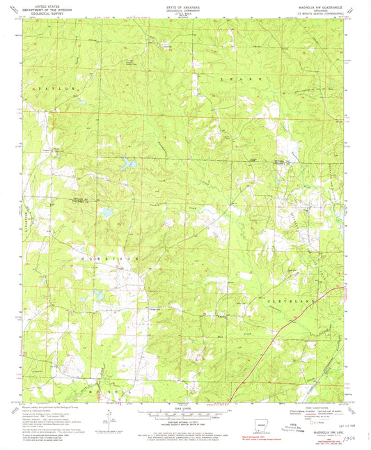 Classic USGS Magnolia NW Arkansas 7.5'x7.5' Topo Map Image
