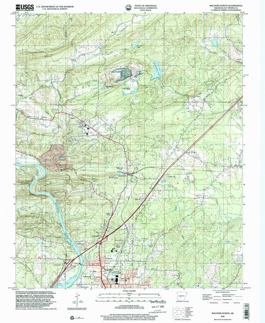 Classic USGS Malvern North Arkansas 7.5'x7.5' Topo Map Image